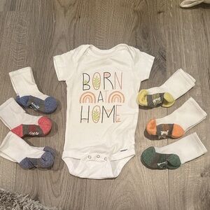 Gerber White Onesie with Colorful Socks Set